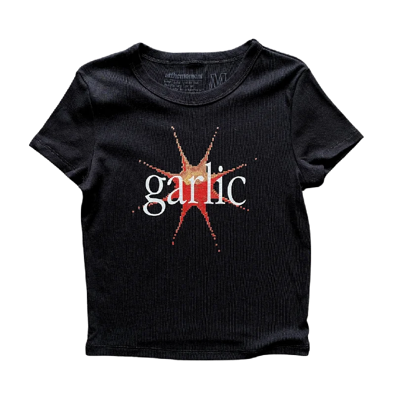 trendy women’s clothing for 2025 -Garlic Text Women's Baby Rib