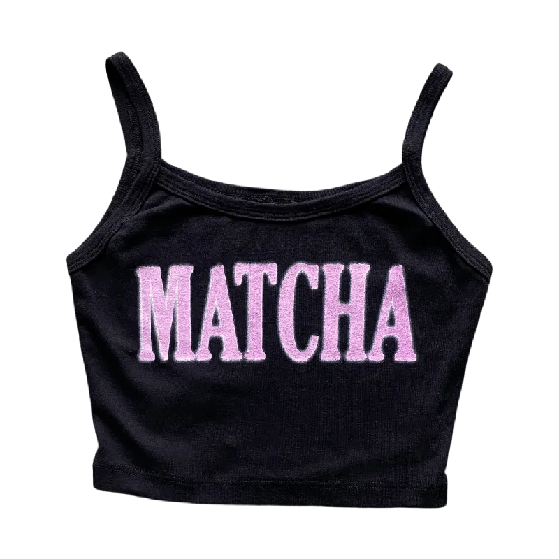 women’s trendy outerwear for 2025 -Matcha Text Women's Spaghetti Baby Rib