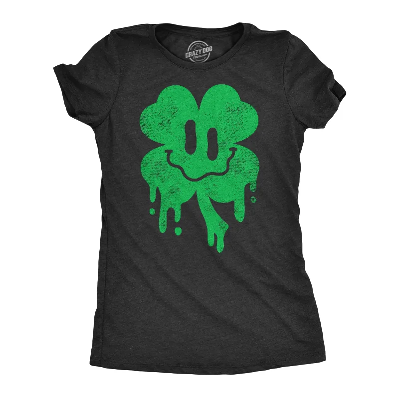 elegant women’s shoes for formal events -Womens Dripping Clover Face T Shirt Funny St Paddys Day Wasted Shamrock Smiling Face Tee For Ladies