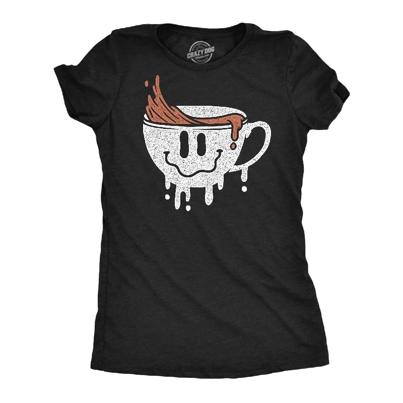 stylish women’s overcoats for cold weather -Womens Dripping Coffee Smile Funny T Shirts Caffeine Graphic Tee For Ladies