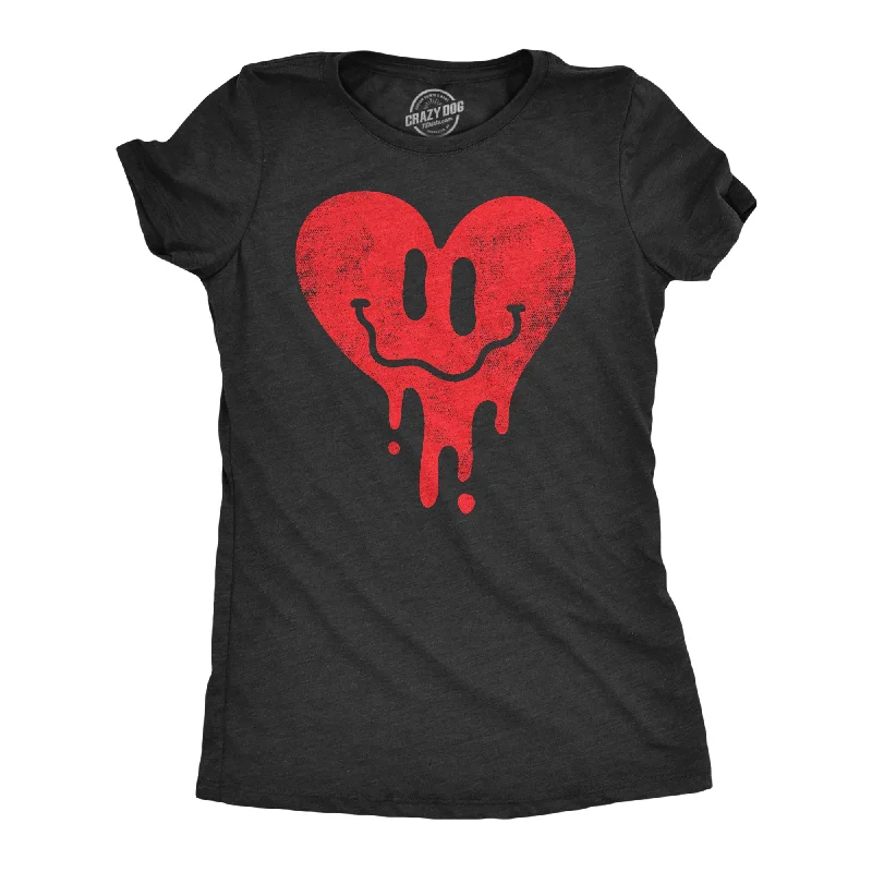 comfortable women’s sweatpants for lounging -Womens Dripping Heart Face T Shirt Funny Valentines Day Melting Hearts Joke Tee For Ladies