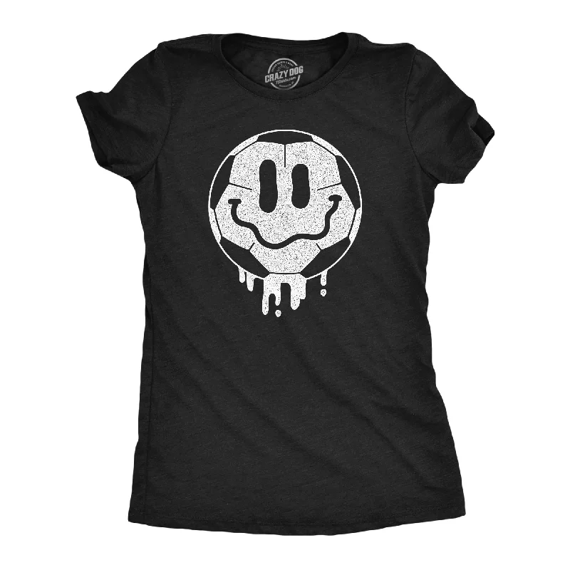 chic women’s coats for cold weather -Womens Dripping Soccer Ball Smile Funny T Shirts Sports Graphic Tee For Ladies