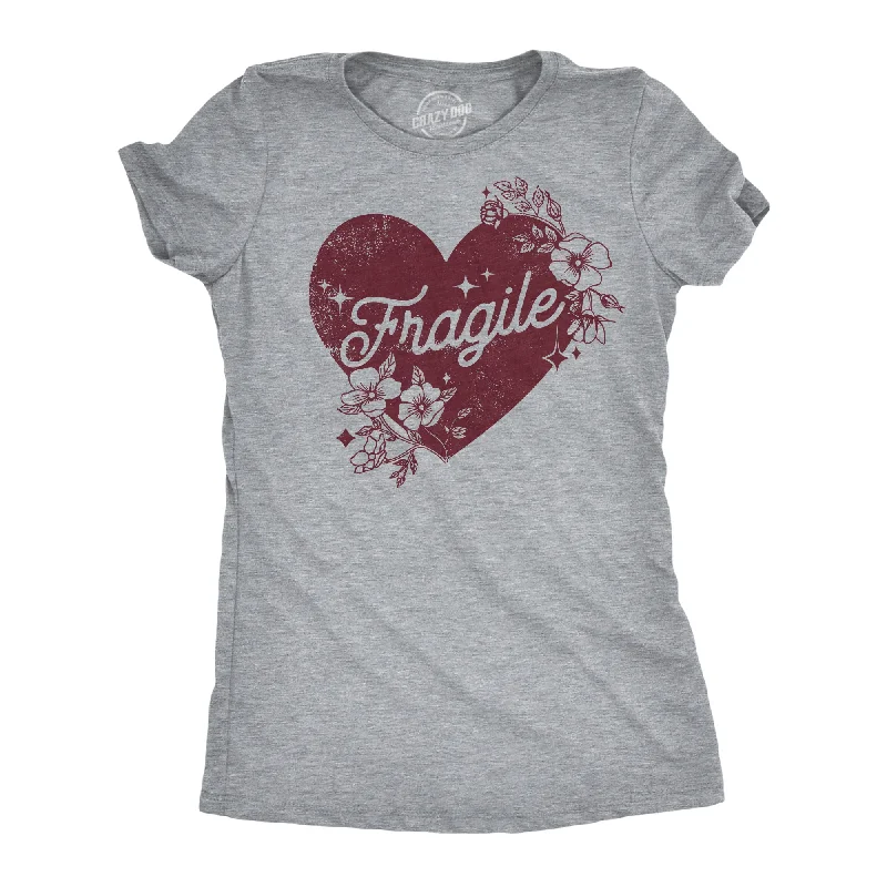 women’s winter coats with fur details -Womens Fragile Heart T Shirt Funny Valentines Day Delicate Sensitive Joke Tee For Ladies