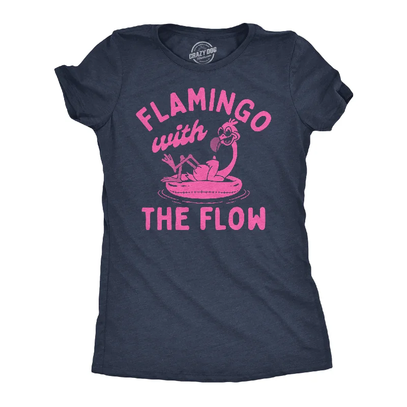 stylish women’s overcoats for cold weather -Womens Funny T Shirts Flamingo With The Flow Sarcastic Animal Graphic Tee For Ladies