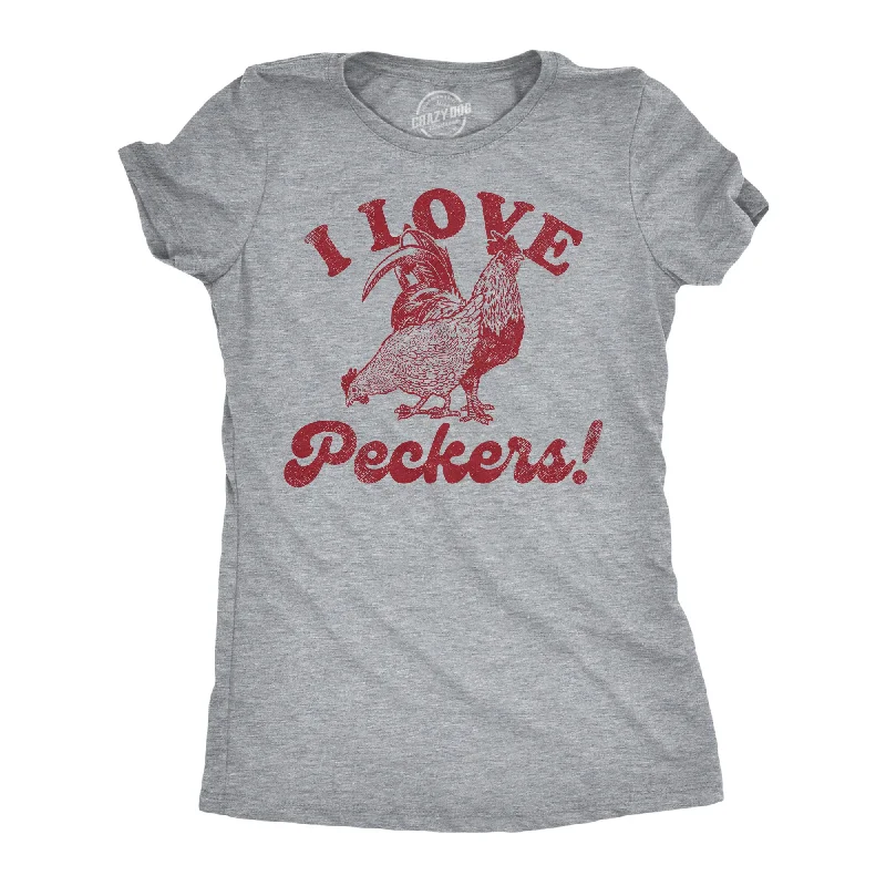 fashionable women’s outerwear for winter -Womens Funny T Shirts I Love Peckers Sarcastic Chicken Graphic Tee For Ladies