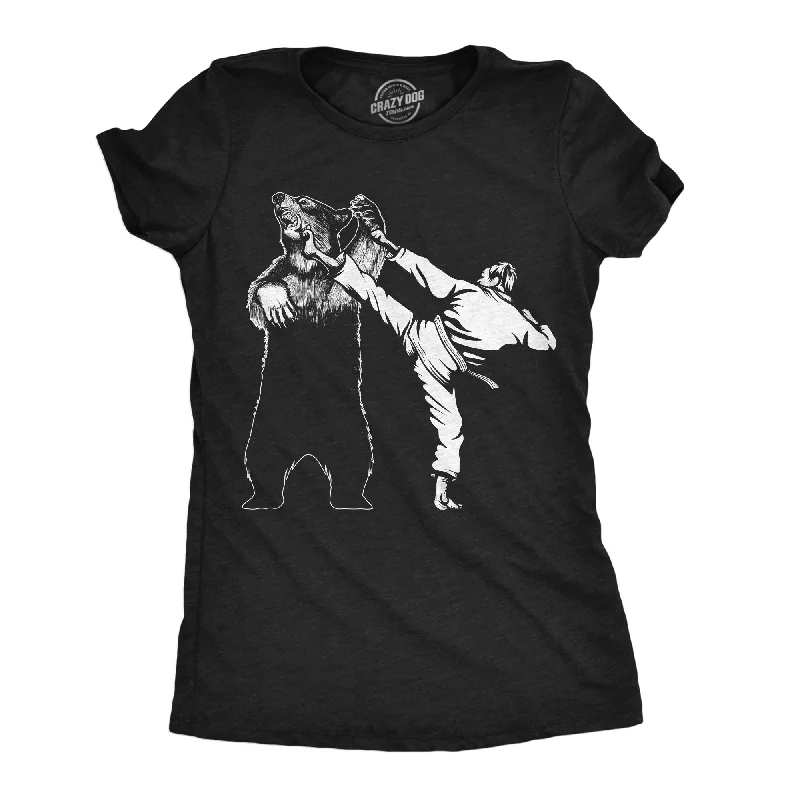 women’s pants with high-waisted designs -Womens Funny T Shirts Karate Kicked Bear Sarcastic Fighting Graphic Tee