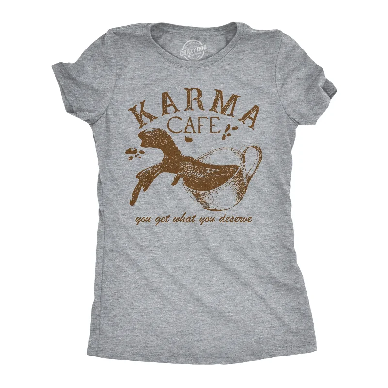 chic women’s t-shirts for casual style -Womens Funny T Shirts Karma Cafe Sarcastic Coffee Graphic Tee For Ladies