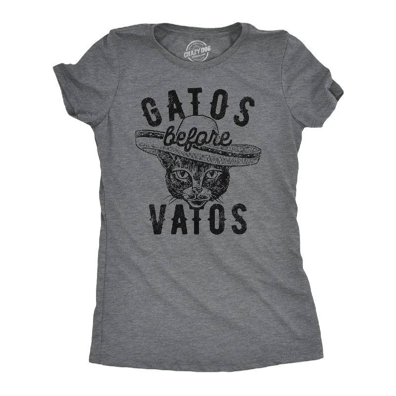 women’s casual jackets for fall and winter -Womens Gatos Before Vatos T Shirt Funny Kitten Lovers Spanish Joke Tee For Ladies