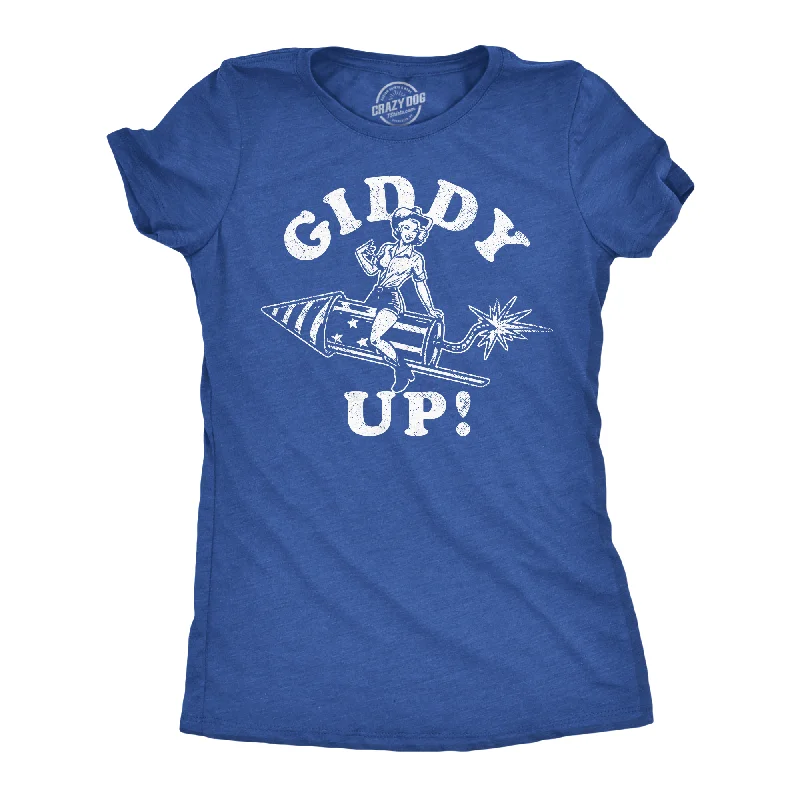 women’s elegant tops for date nights -Womens Giddy Up Funny T Shirt Sarcastic Fourth Of July Graphic Tee For Ladies