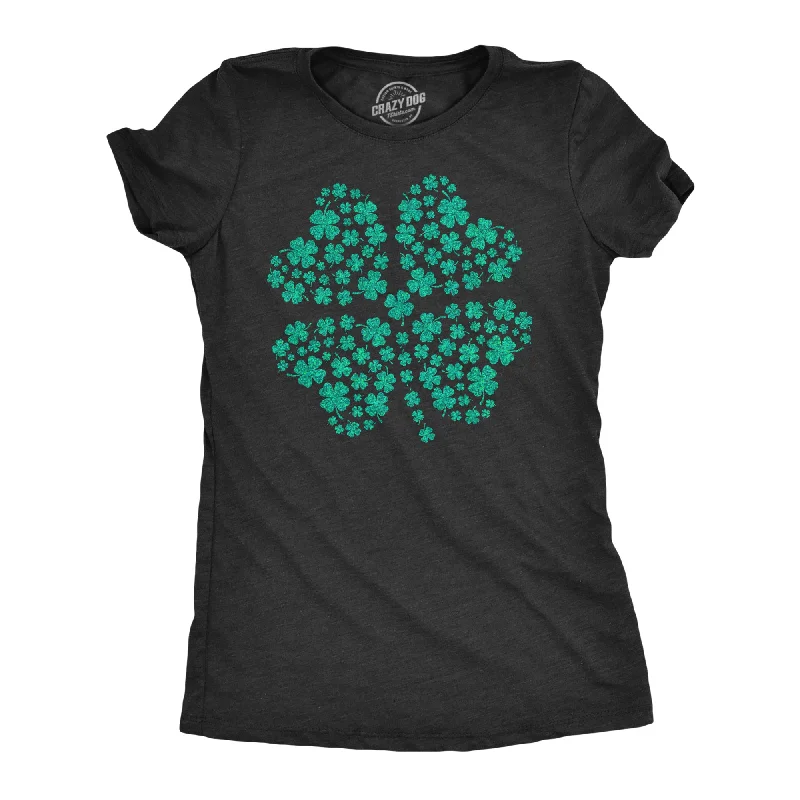 women’s long sleeve shirts for fall fashion -Womens Glitter Clover T Shirt Funny Awesome St Pattys Days Parade Shiny Shamrock Tee For Ladies