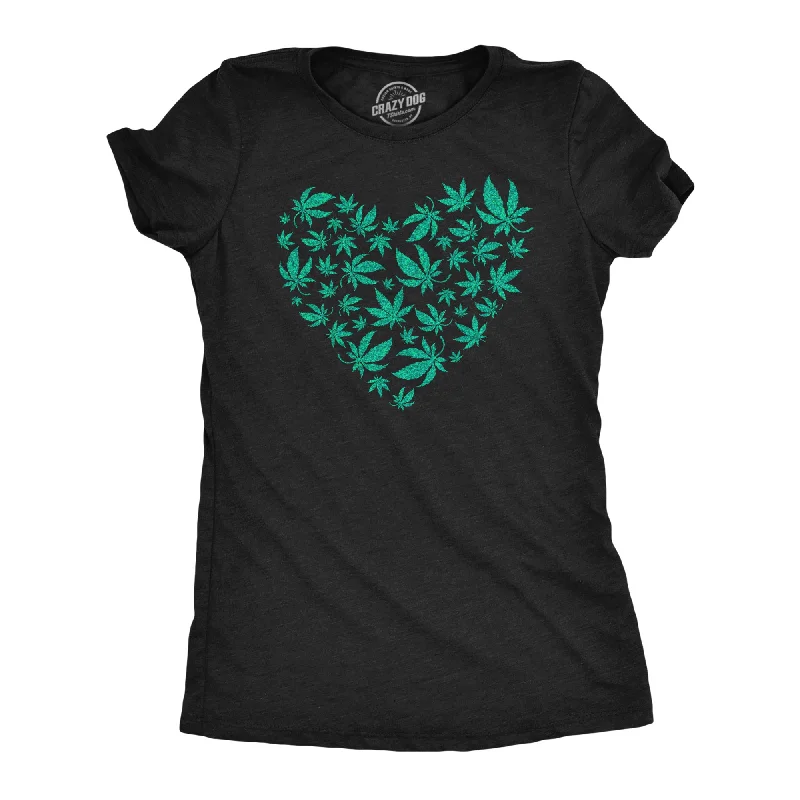 women’s high heels for office wear -Womens Glitter Heart Made Of Pot Leaves T Shirt Funny Valentines Day 420 Weed Lovers Tee For Ladies