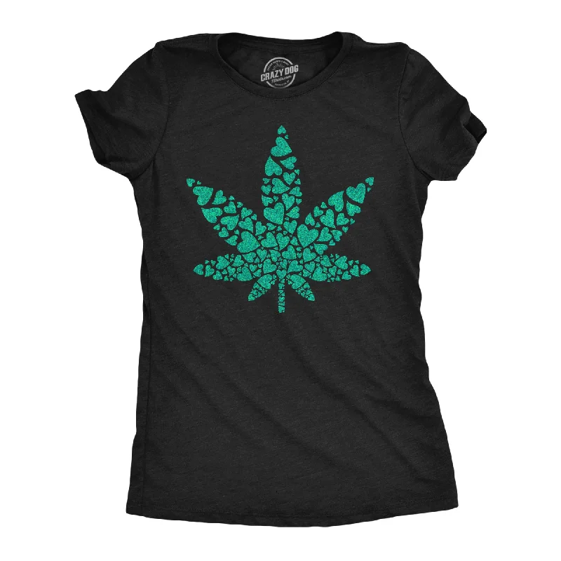 women’s dress shoes for special occasions -Womens Glitter Pot Leaf Made Of Hearts T Shirt Funny 420 Weed Smokers Tee For Ladies