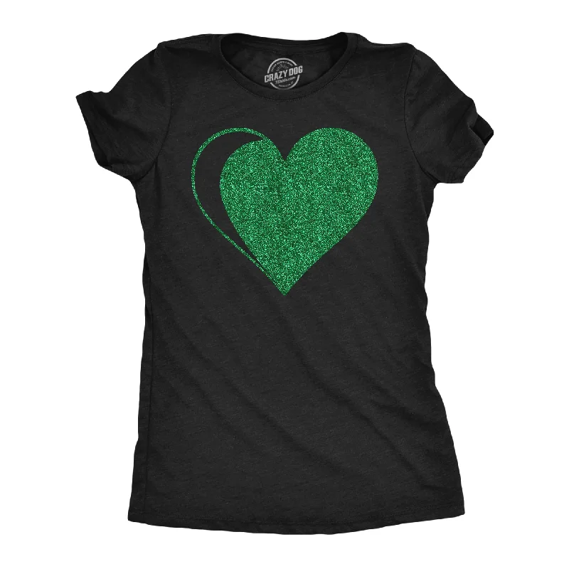 women’s silk blouses for elegant outfits -Womens Green Glitter Heart Funny St Patricks Day T Shirt For Ladies