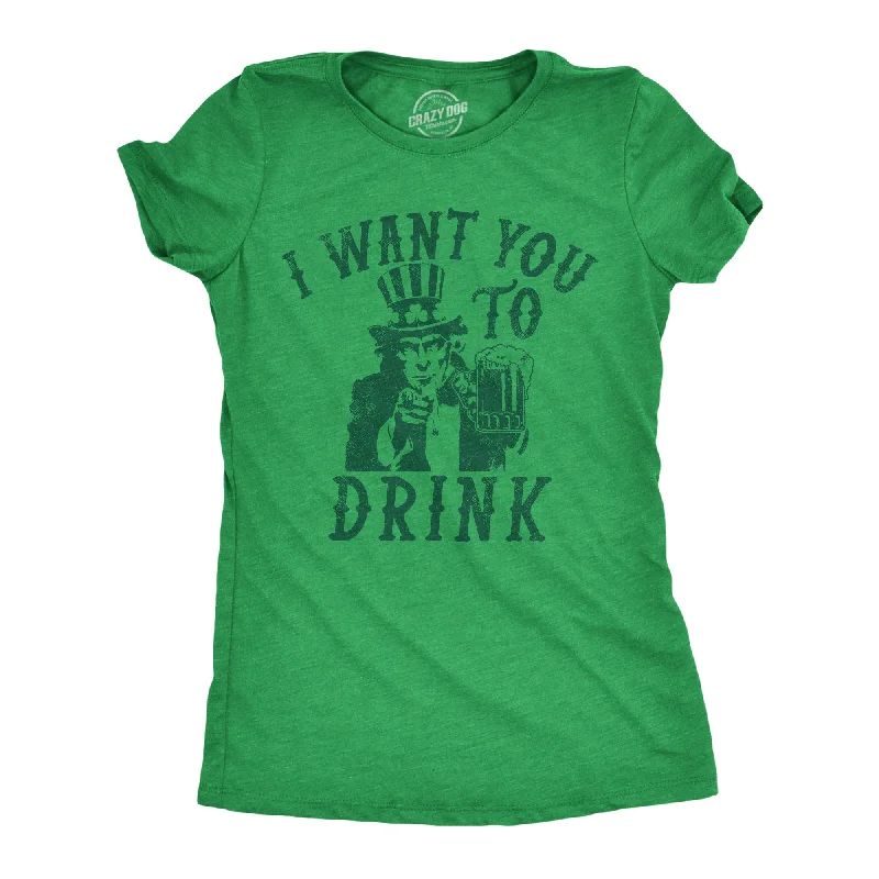 women’s cozy pajamas for winter nights -Womens I Want You To Drink T Shirt Funny St Pattys Day Uncle Sam Drinking Partying Joke Tee For Ladies