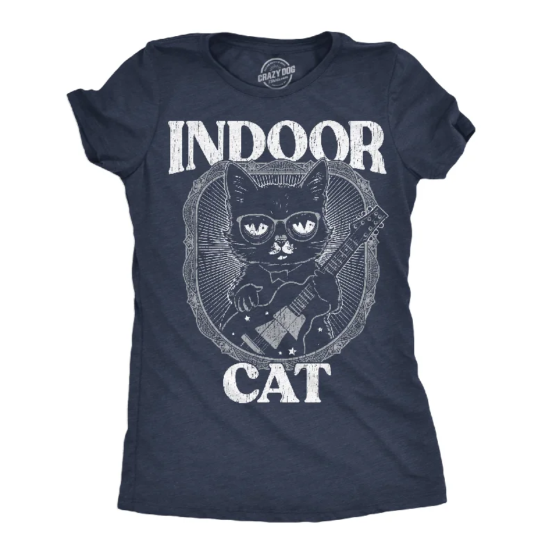 women’s dresses with lace details for elegance -Womens Indoor Cat Funny T Shirt Introvert Sarcastic Tee For Ladies