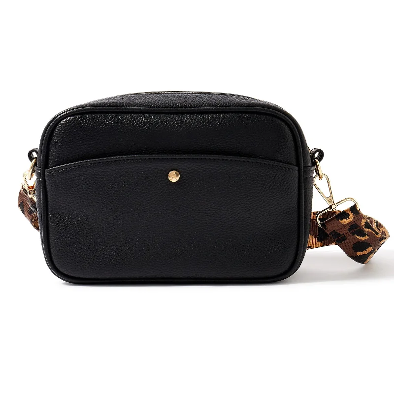 women’s casual leather crossbody bags -Accessorize London Women's Faux Leather Black Webbing Strap Camera Sling Bag