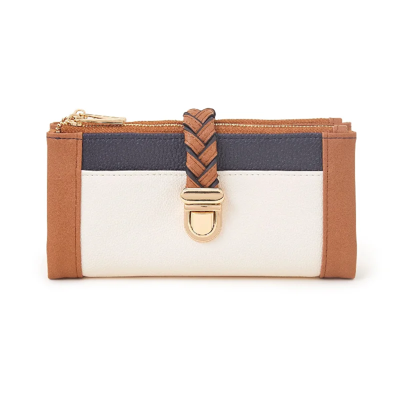 women’s backpacks with stylish designs -Accessorize London Women's Tan Plait Push-Lock Wallet