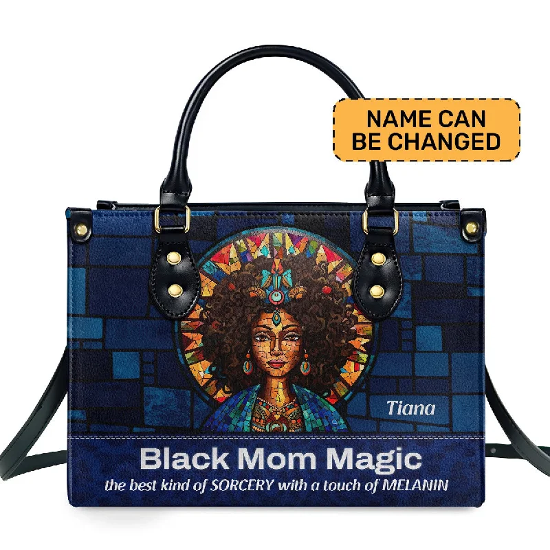 women’s stylish handbags for everyday fashion -BLACK MOM MAGIC - Personalized Leather Handbag - SB14