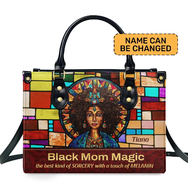 affordable luxury handbags for women -BLACK MOM MAGIC - Personalized Leather Handbag - SB14A