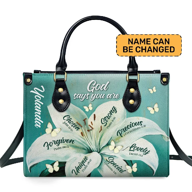 women’s waterproof handbags for rainy days -God Says You Are - Personalized Leather Handbag STB47