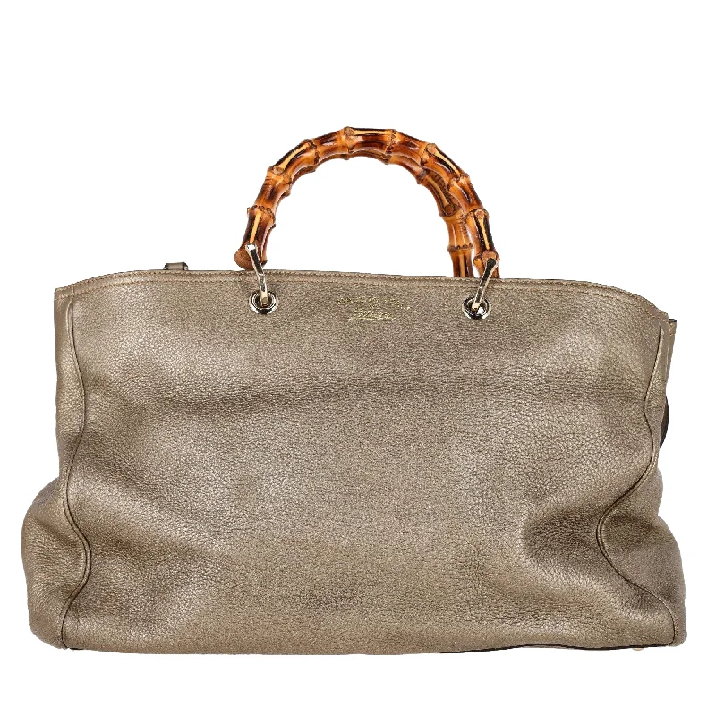 women’s handbags for winter fashion -Gucci Metallic Large Bamboo Shopper Bag in Beige Leather