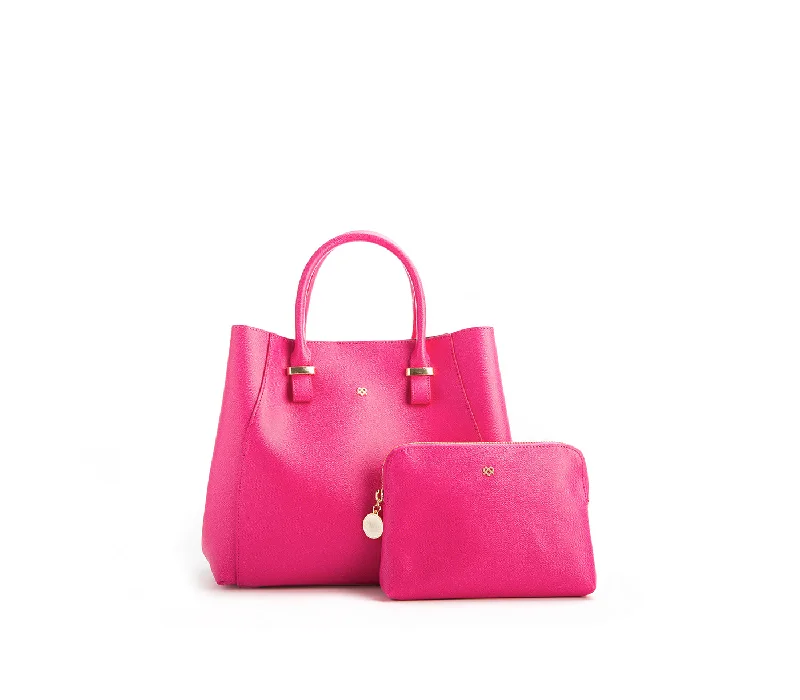 eco-friendly leather handbags for women -Gunas New York Jane Hot Pink Vegan Leather Satchel