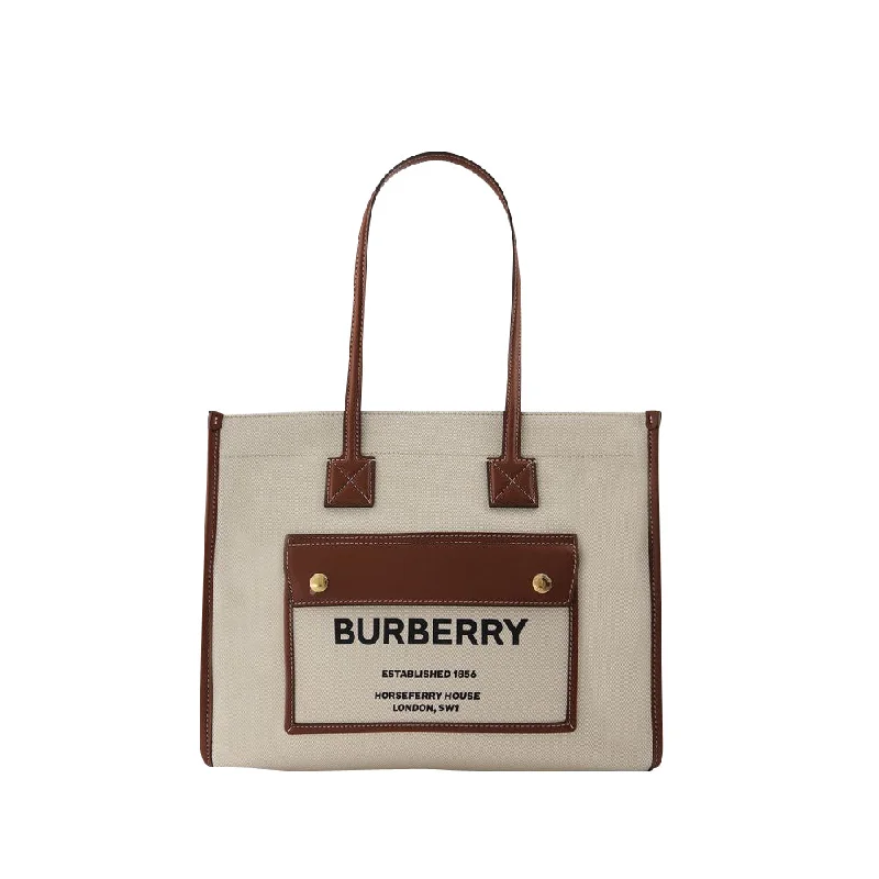 women’s handbags with gold accents -Ll Sm Pocket Dtl Ll6 Tote Bag - Burberry -  Natural/Tan - Cotton