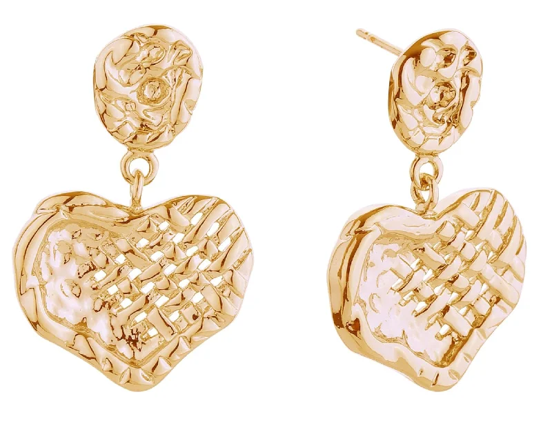 trendy handbags with bold patterns for women -SJE311005 14K Crafted Heart Dangle Post Earrings