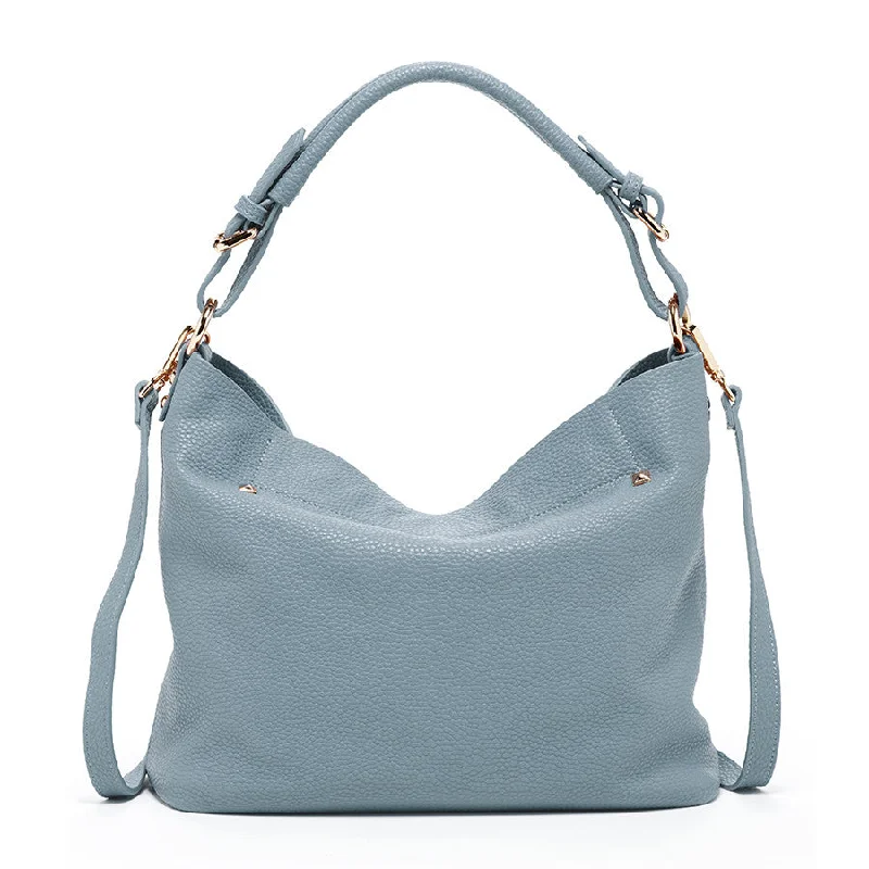 leather shoulder bags for women with comfort -SUSU Lauren Faded Denim Leather Hobo Shoulder Bag Blue