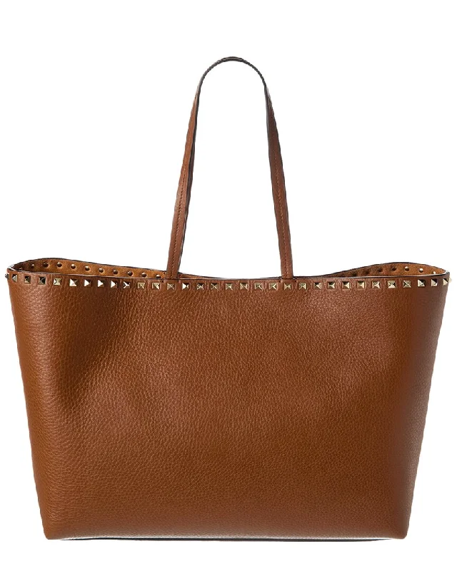 women’s handbags with reversible designs -Valentino Rockstud Large Grainy Leather Shopper Tote