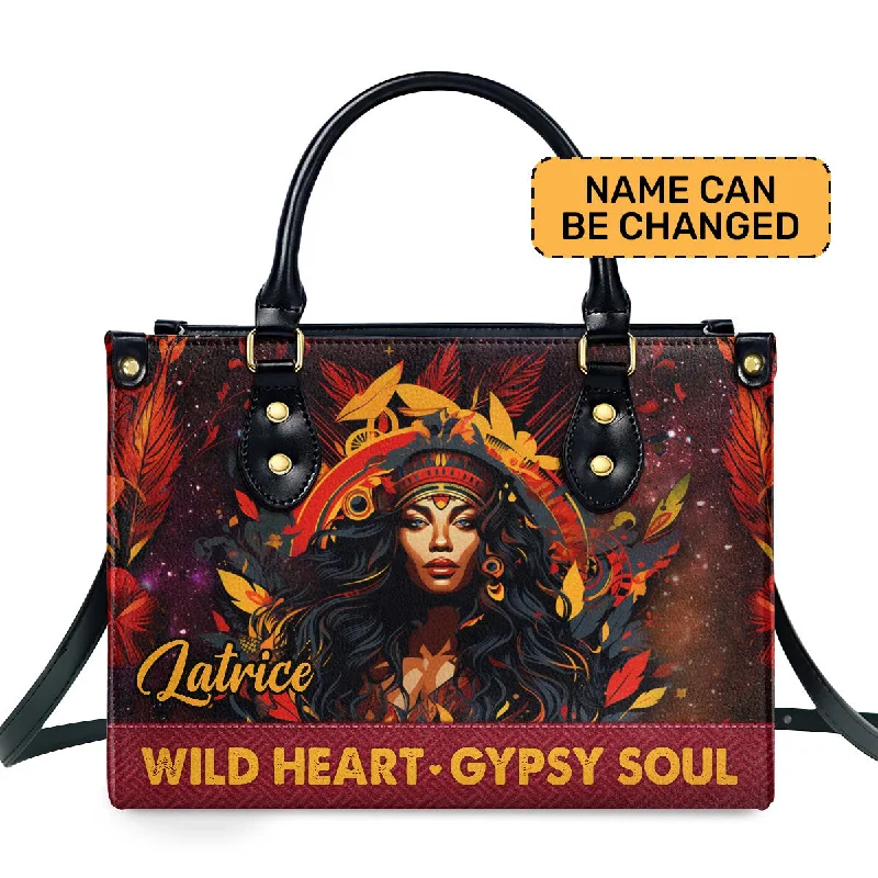 women’s leather bags with detachable pouches -Wild Heart Gipsy Soul - Personalized Leather Hand Bag STB88