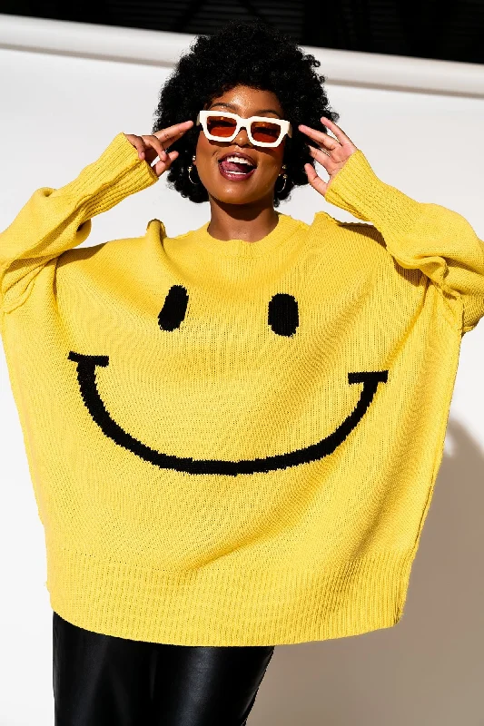 women’s wool coats for winter 2025 -Serotonin Smile Oversized Knit in Sunshine Yellow