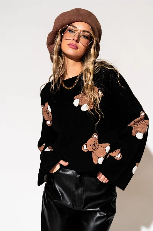 women’s comfortable dresses for workwear -Young At Heart Cropped Sweater in Teddy Bears