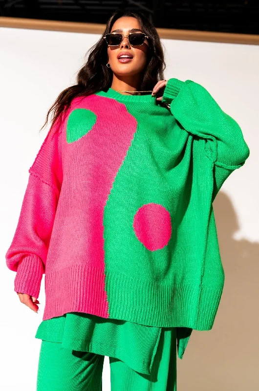 trendy women’s sweaters for winter fashion -Yin Yang Gang Oversized Knit in Electric Watermelon