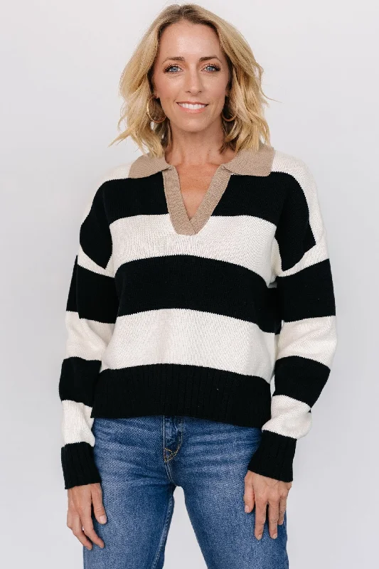 best women’s clothing for business travel -Alec Striped Sweater | Black + Ivory