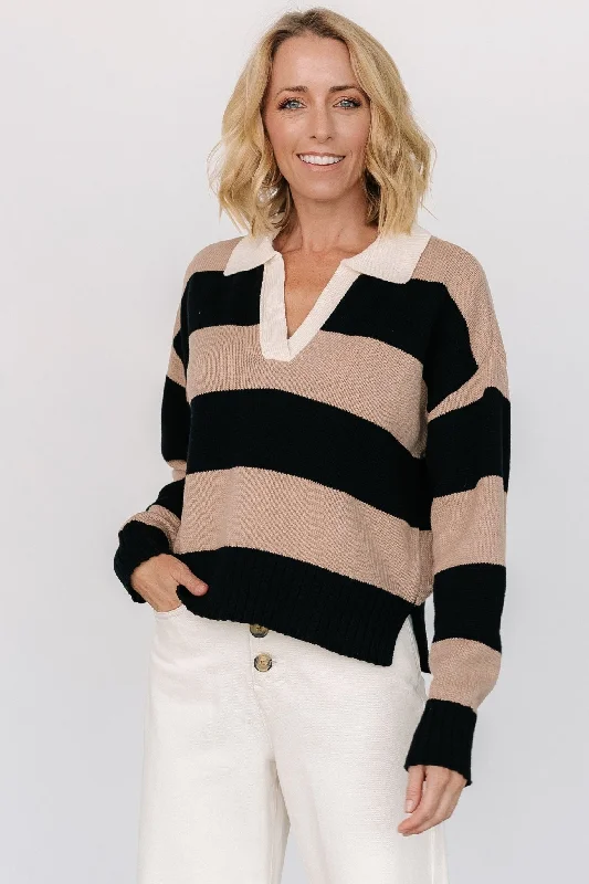 women’s outfits for evening parties -Alec Striped Sweater | Black + Mocha