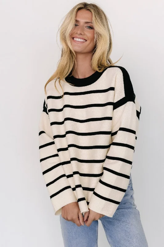 chic women’s tops for casual days -Conway Striped Sweater | Cream + Black