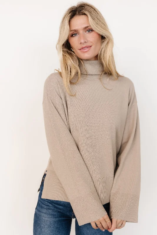 comfortable women’s tunic tops for fall -Irene Turtleneck Sweater Top | Stone