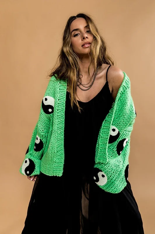 women’s fashionable outfits for summer 2025 -Visionary Hand Knit Yin and Yang Cardigan