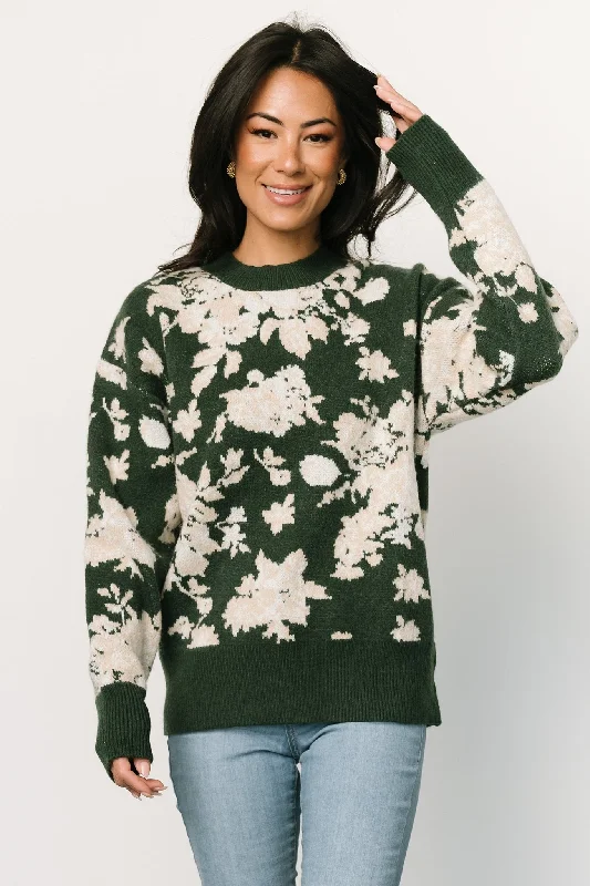 women’s cozy pajamas for winter nights -Legend Sweater | Hunter Green Multi