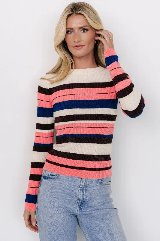 women’s formal blouses for work attire -Milwaukee Striped Sweater | Coral Multi