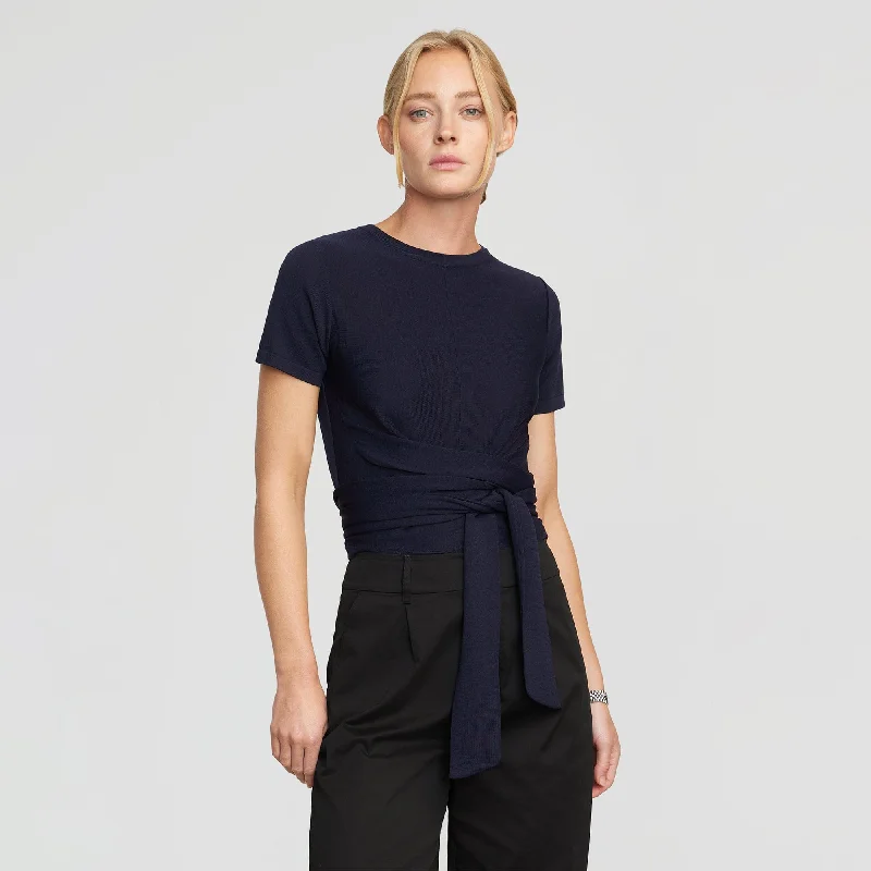 women’s high heels for office wear -Jude Cropped Wrap Top | Navy