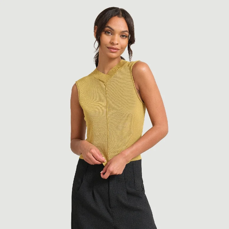 women’s dresses with satin fabrics for elegance -Priya V-Neck Cropped Sweater Tank | Bay Leaf