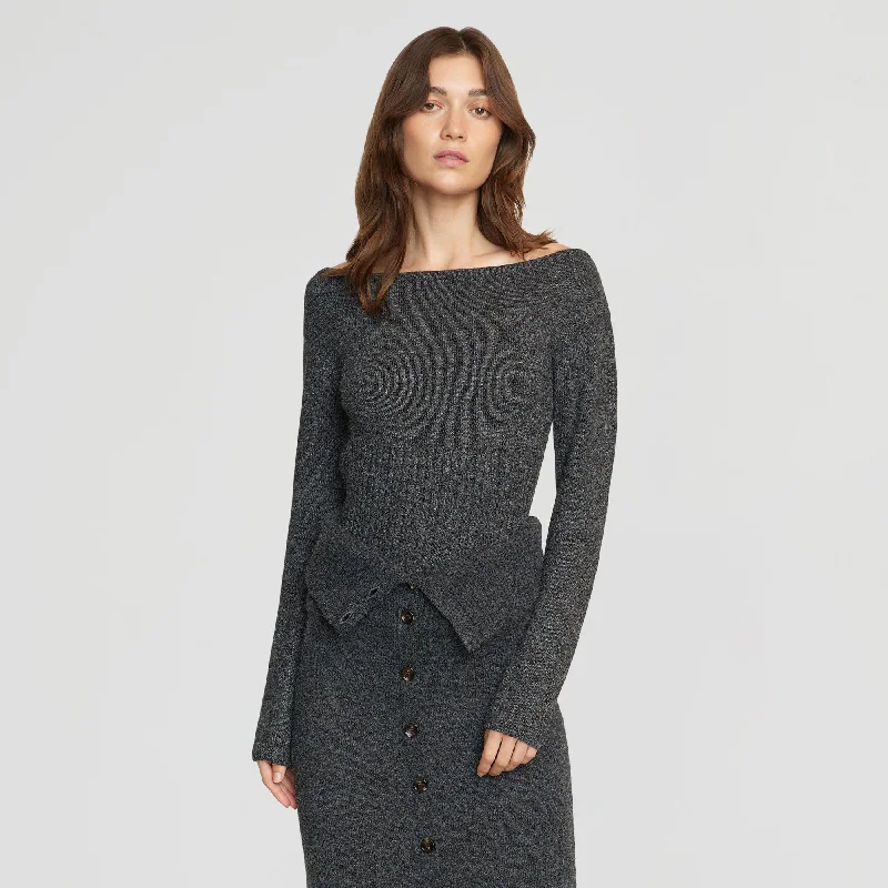 Zaza Ribbed-Waist Sweater | Heather Charcoal