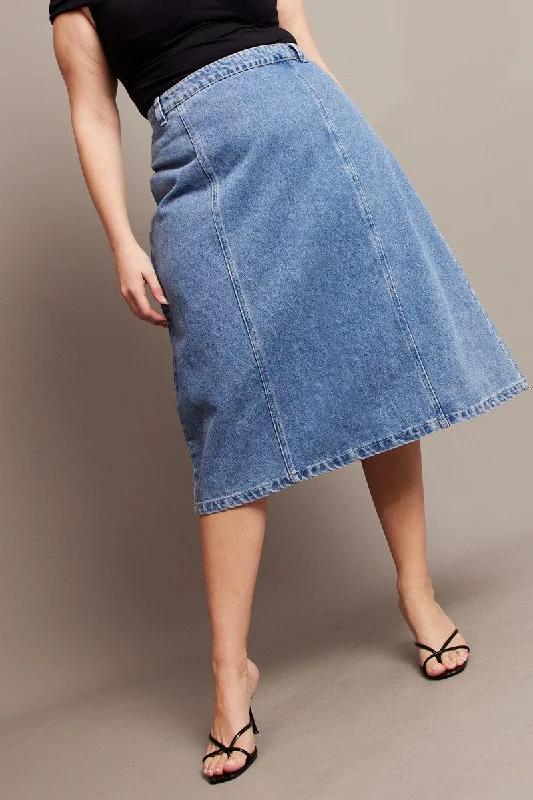 classic women’s dresses for office wear -Denim Denim Midaxi Panel Skirt