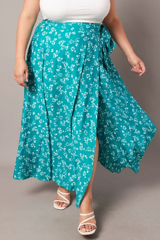 women’s workout wear for comfortable fitness -Green Ditsy Wrap Maxi Skirt