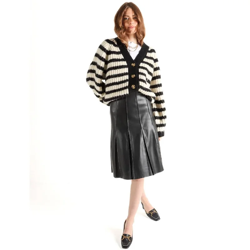 best women’s coats for winter cold -Women's PU Panel Pleat Skirt