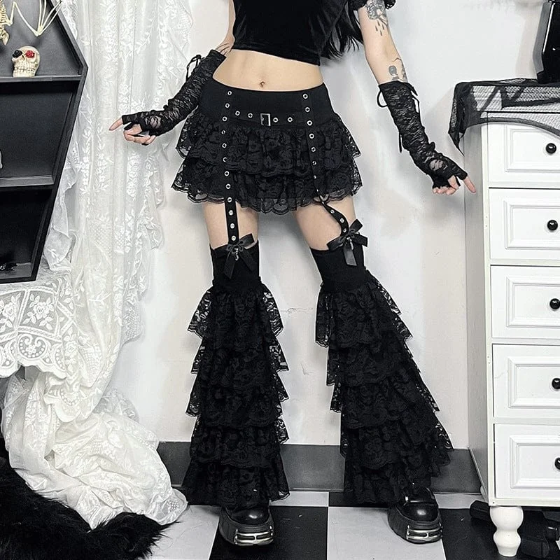 women’s skirts for stylish office wear -Women's Gothic Eyelet Strap Splice Lace Skirt