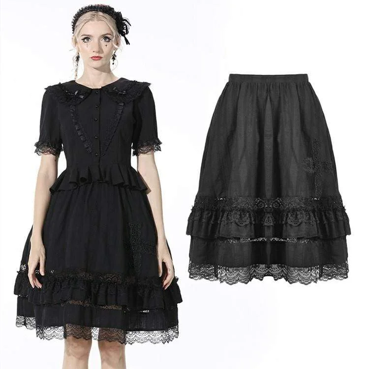 women’s casual jackets for fall and winter -Women's Gothic Layered Lace Hem Black Skirt