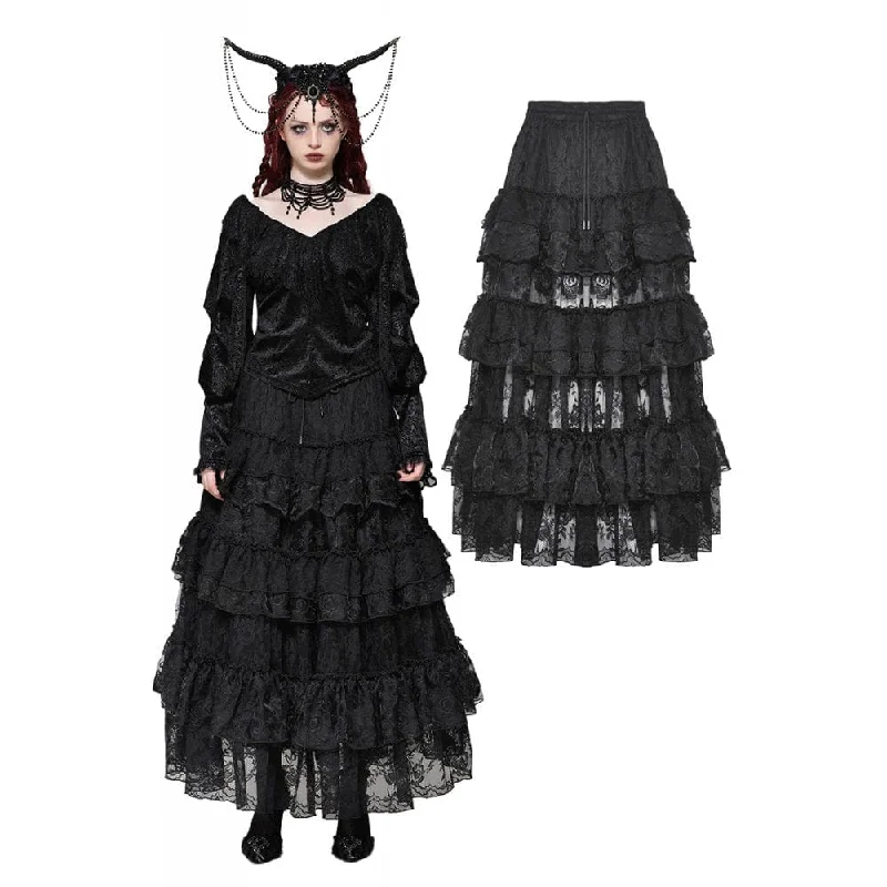 women’s casual outfits for travel -Women's Gothic Layered Lace Long Skirt